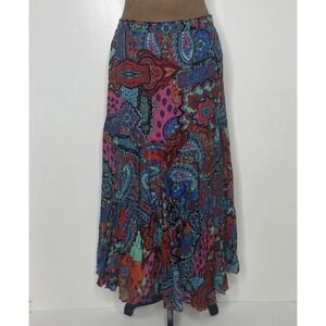 Vintage Peasant Skirt Midi Maxi Womens Large Colorful Paisley Flowy Boho Gypsy